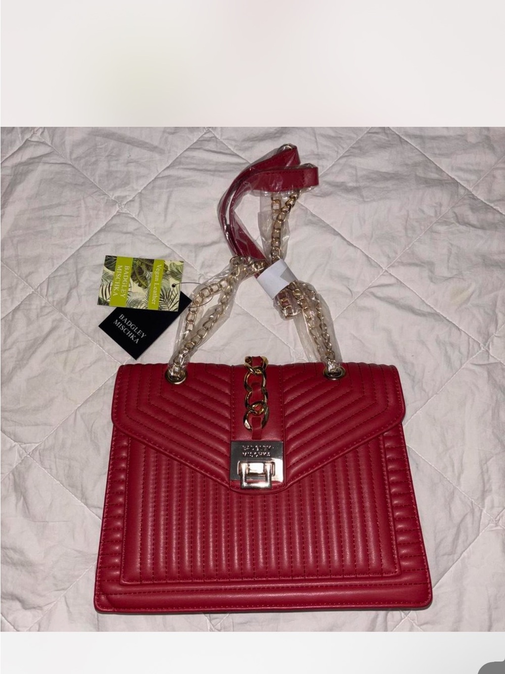 Badgley Mischka Red Quilted Chain Shoulder Bag